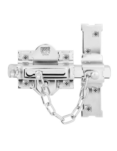 Cerrojo de seguridad FAC 307R/80 niquelado para mano izquierda con cadena retenedora de eslabones integrada