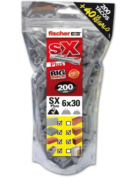 Fischer - Taco pared gris SX PLUS 6 X 30 BIGPACK 200 + 40 UD