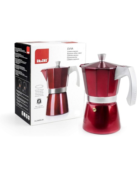 IBILI - Cafetera express Evva Red, 12 tazas, 600 ml, Aluminio fundido, Apto para inducción