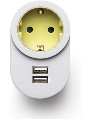 Famatel - Adaptador Cargador/ enchufe con múltiples ranuras | 2 USB Protección Infantil | Blanco