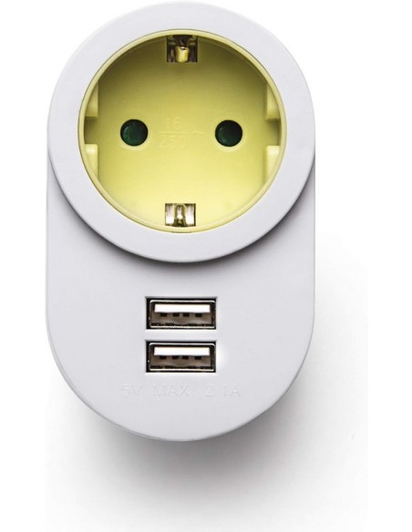Famatel - Adaptador Cargador/ enchufe con múltiples ranuras | 2 USB Protección Infantil | Blanco