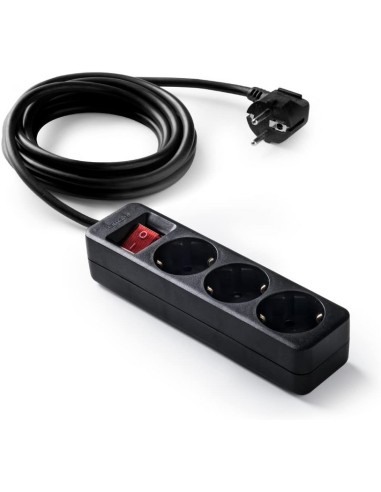 FAMATEL – Regletas ecosockets 3 Tomas | Enchufes con Interruptor Luminoso | 1,5 Metros | hasta 3500W | Protección Infantil|Negro