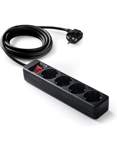 FAMATEL – Regletas ecosockets 4 tomas| Interruptor Luminoso | 1,5 Metros | Hasta 3500W | Protección Infantil |Negro