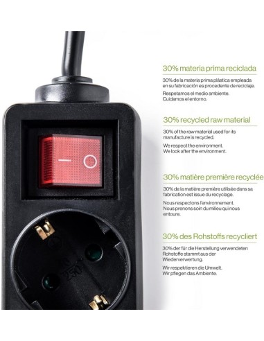 FAMATEL – Regletas ecosockets 4 tomas| Interruptor Luminoso | 1,5 Metros | Hasta 3500W | Protección Infantil |Negro