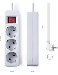 FAMATEL – Regleta ecosockets 3 tomas | Enchufes con Interruptor de encendido | 3 Metros |Blanco 2