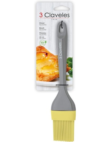 3 Claveles - Pincel de Cocina, Amarillo, 22 cm, de Silicona, BPA Free