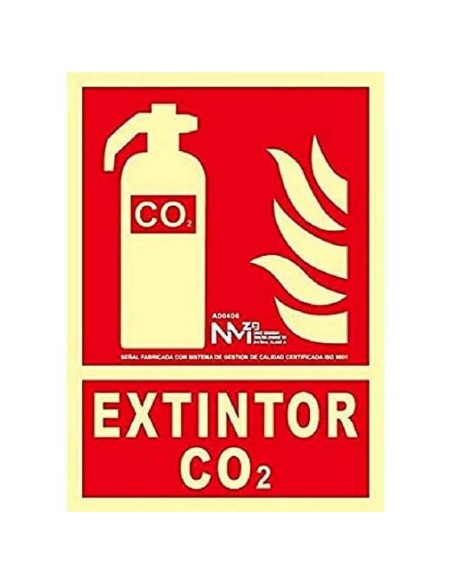 NMZ - A00406 - Señal Luminiscente Extintor Co2 Clase A PVC 1mm 21x30cm