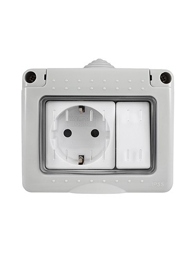 Hepoluz 05636 - Base Luz Schuko + Conmutador Estanco Serie 34