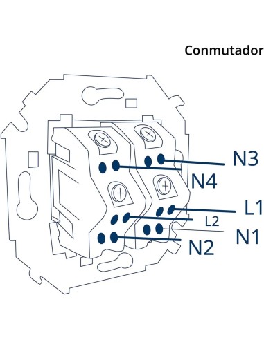Diagrama de cableado para configurar el mecanismo doble Simon 15 en modo interruptor independiente de dos líneas.