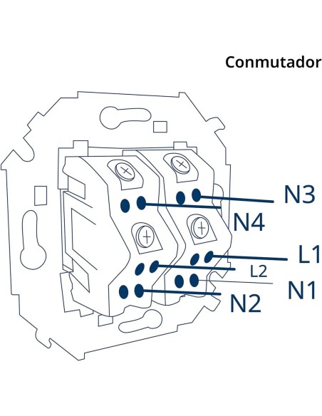 Diagrama de cableado para configurar el mecanismo doble Simon 15 en modo interruptor independiente de dos líneas.