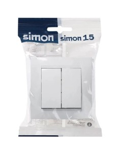 Mecanismo monobloc frontal de conmutador doble Simon serie 15 terminado en color blanco brillante 2