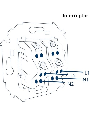 Diagrama técnico de cableado para la función de conmutador doble Simon 15 mostrando bornas L1, L2 y de retorno N1 a N4