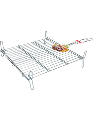 Algon - Parrilla Barbacoa 45x45 Acero Inoxidable Zincado Gris Metalizado con Cierre de Seguridad