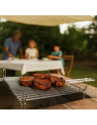 Algon - Parrilla Barbacoa 45x45 Acero Inoxidable Zincado Gris Metalizado con Cierre de Seguridad