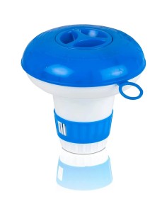 Dosificador de cloro flotante oficial de la marca Gre con anillo regulador para pastillas de tratamiento de agua.