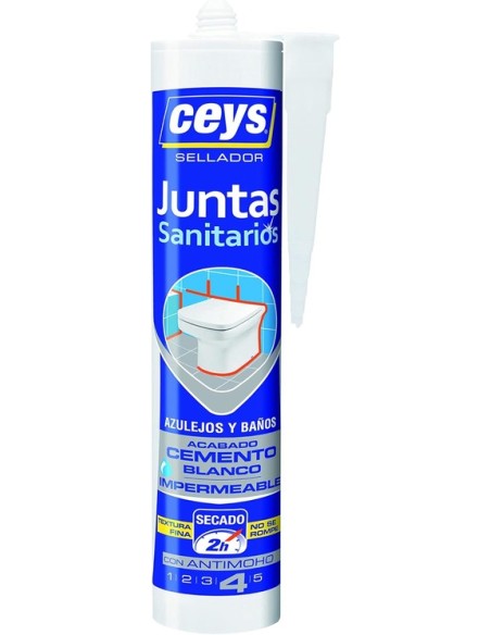 Ceys  - Sellador de Juntas para Baños y Azulejos - Antimoho - Acabado Cemento Blanco - Impermeable y Secado Rápido - 290 ML