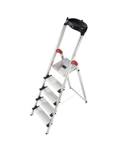 Escalera de aluminio Hailo XXL de 5 peldaños anchos antideslizantes con bandeja portaherramientas.