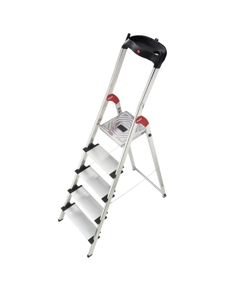 Escalera de aluminio Hailo XXL de 5 peldaños anchos antideslizantes con bandeja portaherramientas.
