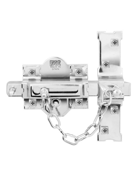 Cerrojo FAC 308-R/80 para puerta derecha en acabado niquelado con cadena de seguridad