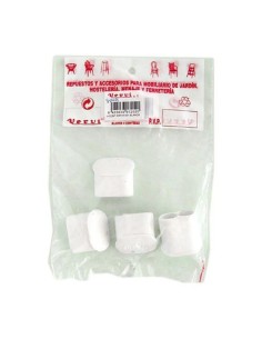 Blíster de 4 conteras de plástico blanco para patas de mesa Vervi.