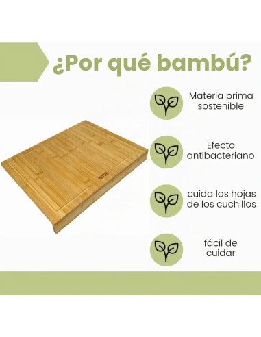 Tabla de Cortar de Bambú Quttin 35x25 cm con Tope Encimera
