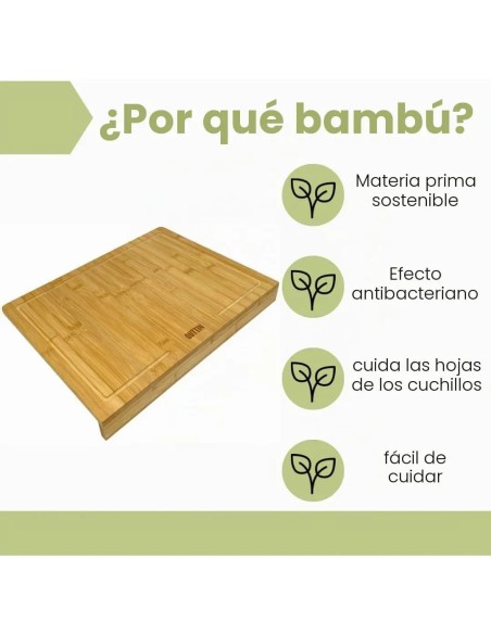 Tabla de Cortar de Bambú Quttin 35x25 cm con Tope Encimera