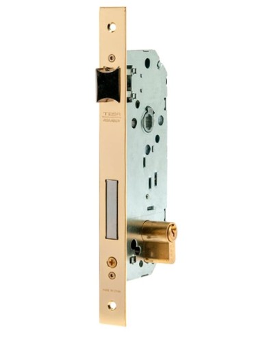 Tesa Assa Abloy 203040HL Cerradura De Embutir Para Puertas De Madera Con Cilindro Latonado Entrada 40 mm, Frente Cuadrado