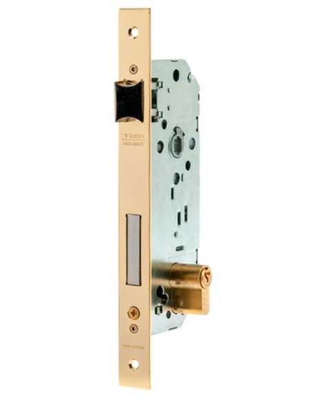 Tesa Assa Abloy 203040HL Cerradura De Embutir Para Puertas De Madera Con Cilindro Latonado Entrada 40 mm, Frente Cuadrado