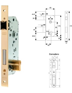 Tesa Assa Abloy 203040HL Cerradura De Embutir Para Puertas De Madera Con Cilindro Latonado Entrada 40 mm, Frente Cuadrado 2